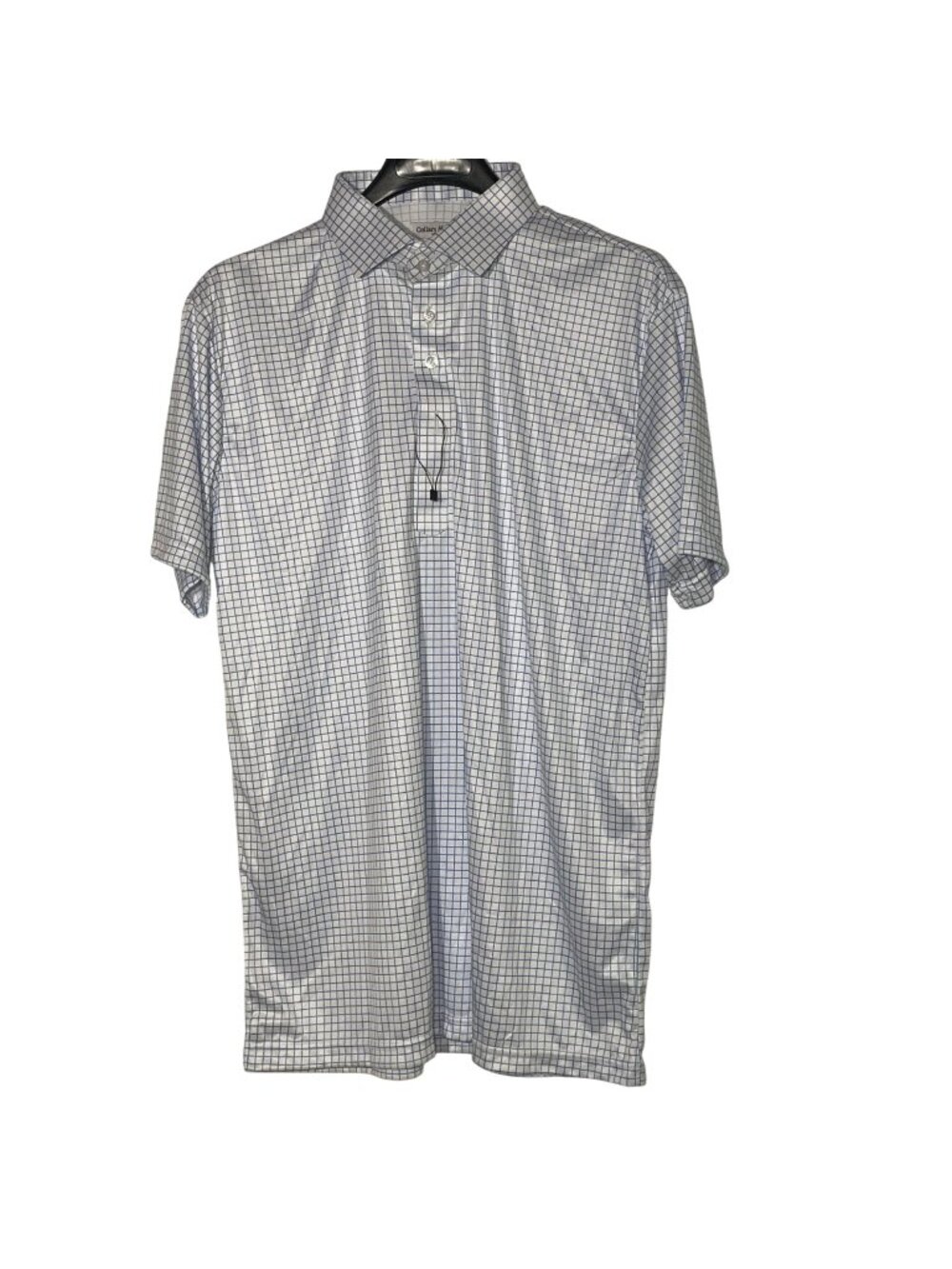 Collars & Co Semi-Spread Collar Polo Short Sleeve Sz LG TALL Thin Blue Check